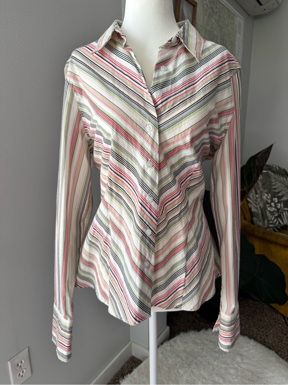 Vintage Y2K multi stripe chevron button down blouse office size 12/large